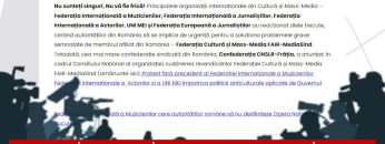 Apel MediaSind către colegii din presă: Participați la acțiunile greviste din Cultură și Mass-Media  pentru a vă apăra meseria și libertatea de exprimare!